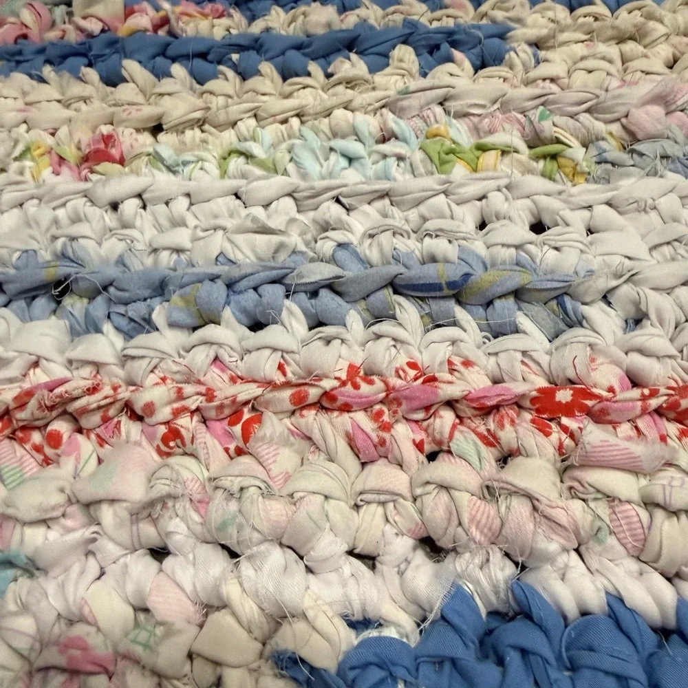 Handmade crocheted rag rug bathroom mat 18x35”